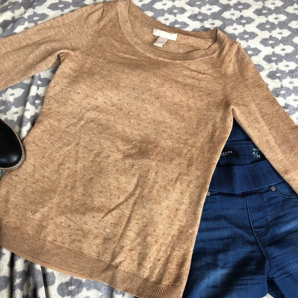 Banana Republic Sweaters - Banana Republic Camel Beaded Crewneck Sweater